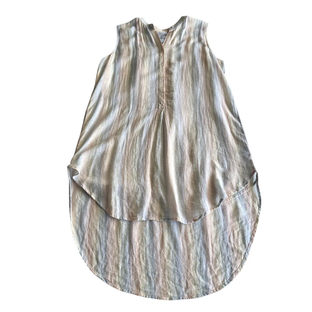 Rails Linen Rayon‎ Jules Rainbow Stripe Sleeveless Hi Low Scoop Hem Tunic Top M